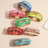 Bright Colors Leather Wrap Braided Bracelets Crystal Beads Multilayer Wrap