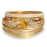 Bright Colors Leather Wrap Braided Bracelets Crystal Beads Multilayer Wrap