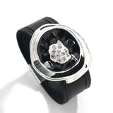 Geometric Hollow Round Metal Charm Leather Bracelet for Women Wide Wrap Bangle
