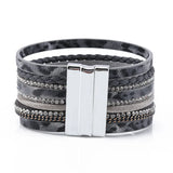 Leopard Print Leather Wrap Bracelet with Rhinestone Wide Design