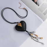 Ethnic Heart Pendant Collar Leather Necklace Metal Beads Tassel Chains