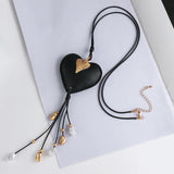 Ethnic Heart Pendant Collar Leather Necklace Metal Beads Tassel Chains