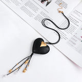 Ethnic Heart Pendant Collar Leather Necklace Metal Beads Tassel Chains