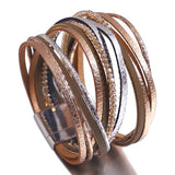 Ethnic Women's Leather Bracelets Boho Multilayer Charm Rhinestone Wrap Bracelets