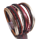 Ethnic Women's Leather Bracelets Boho Multilayer Charm Rhinestone Wrap Bracelets
