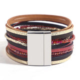Ethnic Women's Leather Bracelets Boho Multilayer Charm Rhinestone Wrap Bracelets