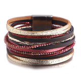 Ethnic Women's Leather Bracelets Boho Multilayer Charm Rhinestone Wrap Bracelets