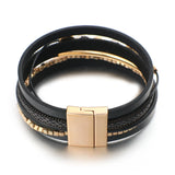 Metal Beads Charm Leather Wrap Bracelet Magnetic Clasp
