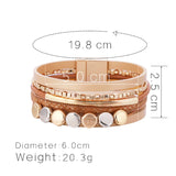 Metal Beads Charm Leather Wrap Bracelet Magnetic Clasp