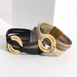 Double Circle Cross Leather Bracelet for Women