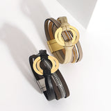 Double Circle Cross Leather Bracelet for Women