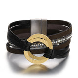 Double Circle Cross Leather Bracelet for Women