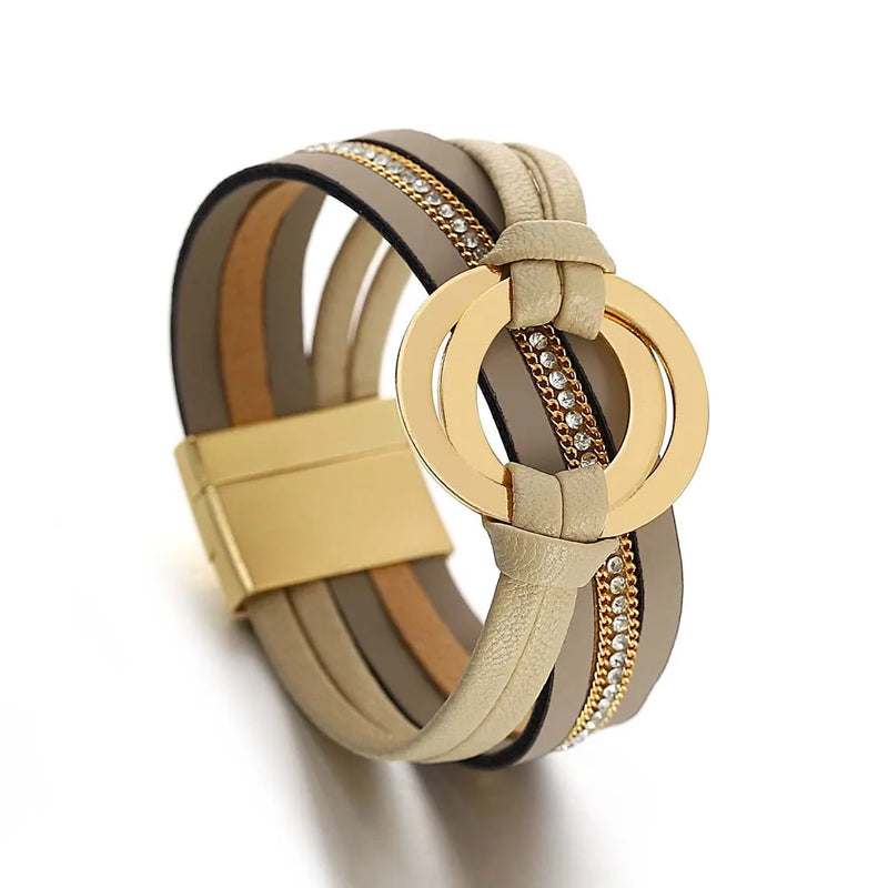 Double Circle Cross Leather Bracelet for Women