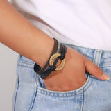 Double Circle Cross Leather Bracelet for Women