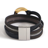 Double Circle Cross Leather Bracelet for Women