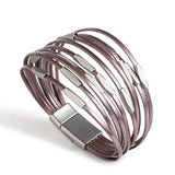 Metal Tubes Beaded Leather Cord Bracelet Magnetic Clasp Women Wrap Bracelets