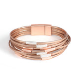Metal Tubes Beaded Leather Cord Bracelet Magnetic Clasp Women Wrap Bracelets