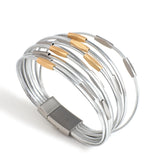 Metal Tubes Beaded Leather Cord Bracelet Magnetic Clasp Women Wrap Bracelets