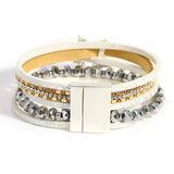 Rhinestone Stars Charm Bracelet Crystal Beads Leather Wrap Bracelet