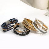 Rhinestone Stars Charm Bracelet Crystal Beads Leather Wrap Bracelet
