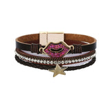 Rhinestone Charm Leather Bracelet Multilayer Bangle