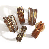 Multilayer Geometric Metal Circle Heart Charm Leather Bracelet