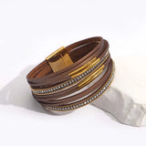 Multilayer Geometric Metal Circle Heart Charm Leather Bracelet