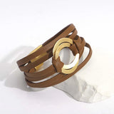 Multilayer Geometric Metal Circle Heart Charm Leather Bracelet
