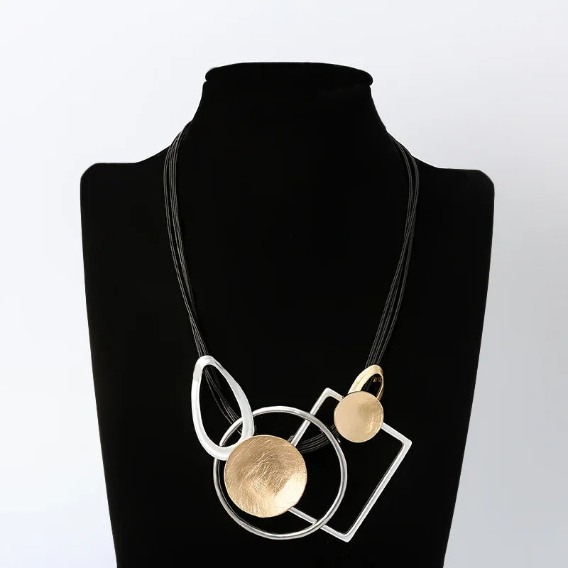 Geometric Pendant Chain Choker Necklace Vintage Leather Short Clavicle Jewelry