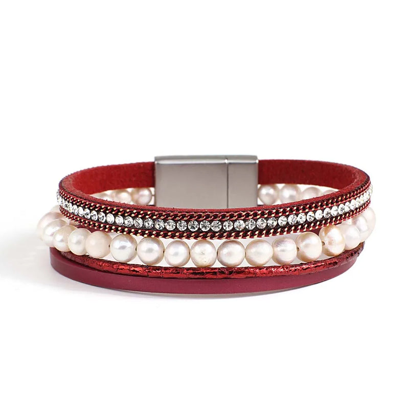 Freshwater Pearls Charm Bracelet with Rhinestones