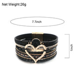 Leather Wrap Bracelet for Women with Heart Charm Resin Stone Wristbands