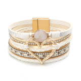 Leather Wrap Bracelet for Women with Heart Charm Resin Stone Wristbands