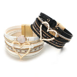 Leather Wrap Bracelet for Women with Heart Charm Resin Stone Wristbands