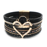 Leather Wrap Bracelet for Women with Heart Charm Resin Stone Wristbands