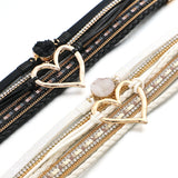 Leather Wrap Bracelet for Women with Heart Charm Resin Stone Wristbands