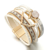 Leather Wrap Bracelet for Women with Heart Charm Resin Stone Wristbands