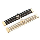 Leather Wrap Bracelet for Women with Heart Charm Resin Stone Wristbands