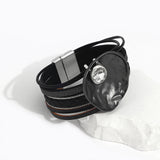 Metal Charm Magnetic Clasp Cuff Bracelet Multi-Layer Leather Wrap Jewelry