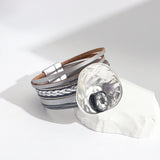 Metal Charm Magnetic Clasp Cuff Bracelet Multi-Layer Leather Wrap Jewelry