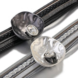 Metal Charm Magnetic Clasp Cuff Bracelet Multi-Layer Leather Wrap Jewelry