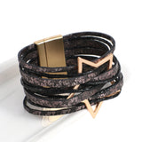 Stars Pattern Leather Wrap Bracelet Multilayer Big Metal Charm Cuff Bangles