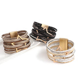 Stars Pattern Leather Wrap Bracelet Multilayer Big Metal Charm Cuff Bangles