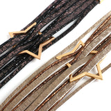 Stars Pattern Leather Wrap Bracelet Multilayer Big Metal Charm Cuff Bangles