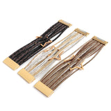 Stars Pattern Leather Wrap Bracelet Multilayer Big Metal Charm Cuff Bangles