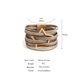 Stars Pattern Leather Wrap Bracelet Multilayer Big Metal Charm Cuff Bangles