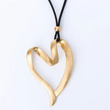 Abstract Heart Pendant Necklace Vintage Rope Chain Jewelry