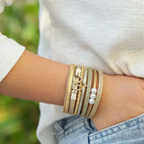 Layered Wrap Bracelet Pearls Love Heart Charm Leather Magnetic Clasp