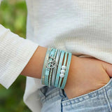 Layered Wrap Bracelet Pearls Love Heart Charm Leather Magnetic Clasp