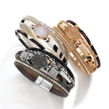 Leopard Print Wrap Bracelet Druzy Stone Charm Jewelry