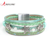 Lucky Turtle Starfish Bracelet Boho Leather Wrap Shell Wristband Jewelry